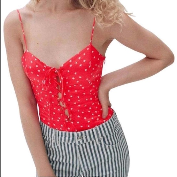 NWT ZARA Red Star Lace-Up Bodysuit S - Picture 2 of 14